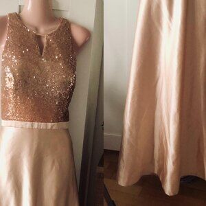 Christina Wu Celebration Formal Dress Size 10 | Sequin Top Satin Skirt Blush Gow